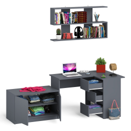 Компьютерный угловой стол Мори МС-16 правый с открытой полкой на 1200 и 2-х дверной тумбочкой