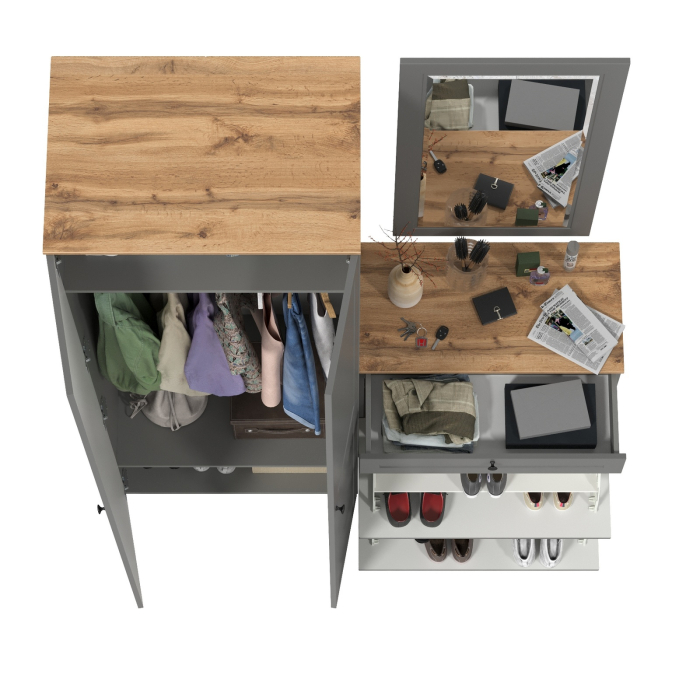 Прихожие, Шкаф двудверный для прихожей и обувница с зеркалом Остин