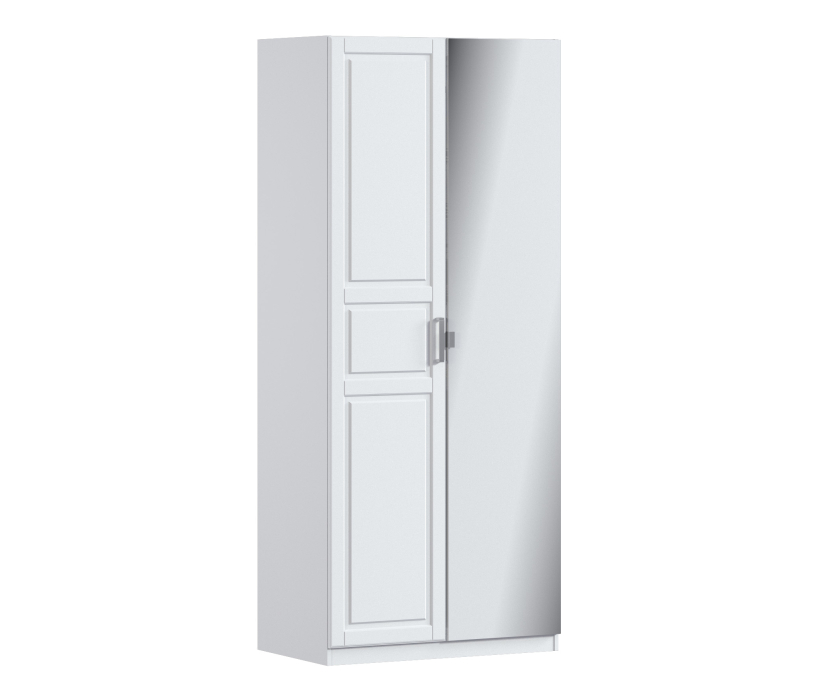 Шкафы распашные, МАКС Шкаф 2-х дверный с зеркалом Белый/МДФ Белый матовый + Терра прихожая Белый