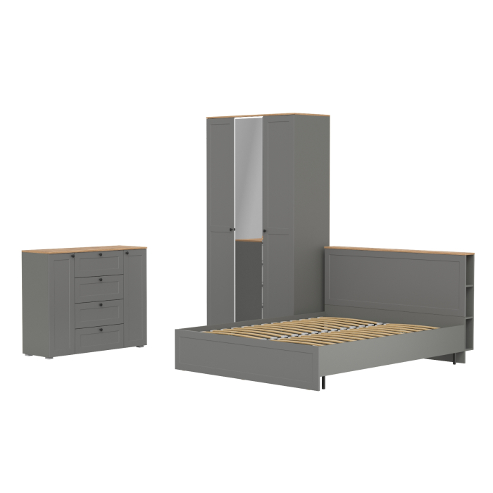 Спальные гарнитуры, Тумба-комод 16.221 Остин со шкафом для одежды 13.336.03 и двуспальной кровати с ортопедом 1600