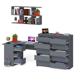 Стол угловой компьютерный Мори МС-16 левый с комодом на 10-ть ящиков и полкой на 1200