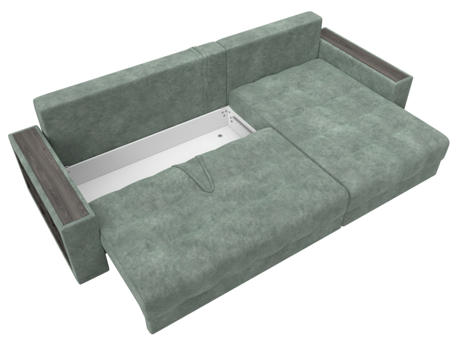 Диваны угловые в гостиную, Диван угловой с декором и полкой Лига-050 НПБ, велюр BRUT 