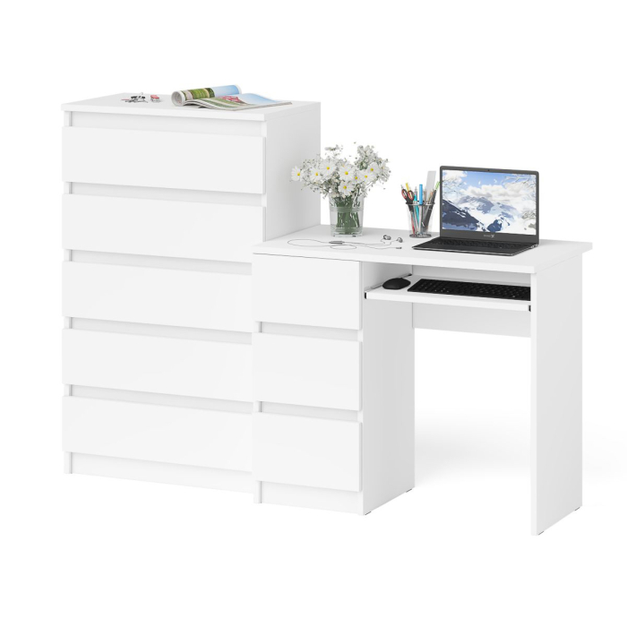 Домашние кабинеты, Комод высокий Мори МК700 5-ть ящиков и стол компьютерный Мори МС-6 левый