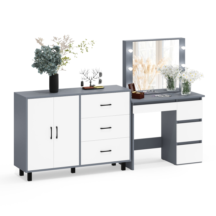 С зеркалом, Комод-тумба 123-1204 и столик косметический с подсветкой и зеркалом Сура