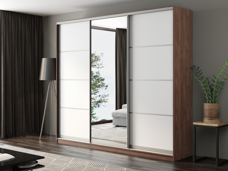 Шкафы-купе, Шкаф-купе Айсберг 260 ШАМОНИ ТЕМНЫЙ (белый/зеркало)