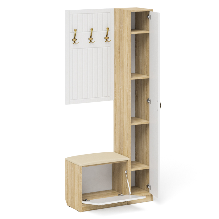 Прихожие, Обувница с мягким сиденьем вешалка с крючками и пенал П-6 МДФ фрезеровка прованс