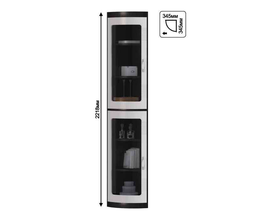 Шкафы, Шкаф с витриной торцевой Сити СБ-216/2