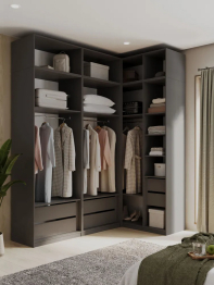 Угловой шкаф для одежды распашной с ящиками и антресолью, София, 2600х2100х1300мм