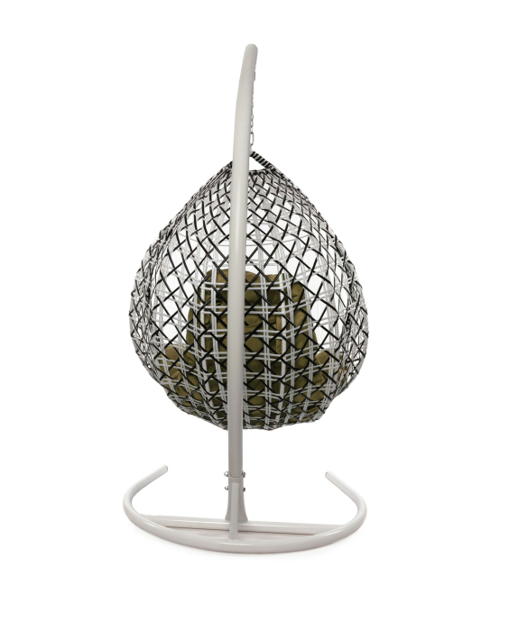 Подвесные кресла, Подвесное кресло КАПЛЯ ЛЮКС белая стойка двуцветное с ротангом