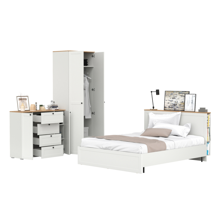 Спальные гарнитуры, Спальня Остин из комода-тумбы с кроватью 1600 с основанием и бельевого шкафа 13.224