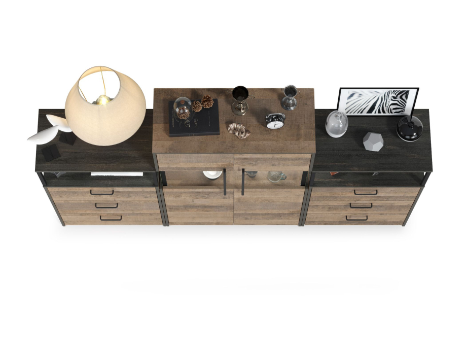 Стенки для гостиной, Комод с витриной с подсветкой с двумя комодами с ящиками Трувор