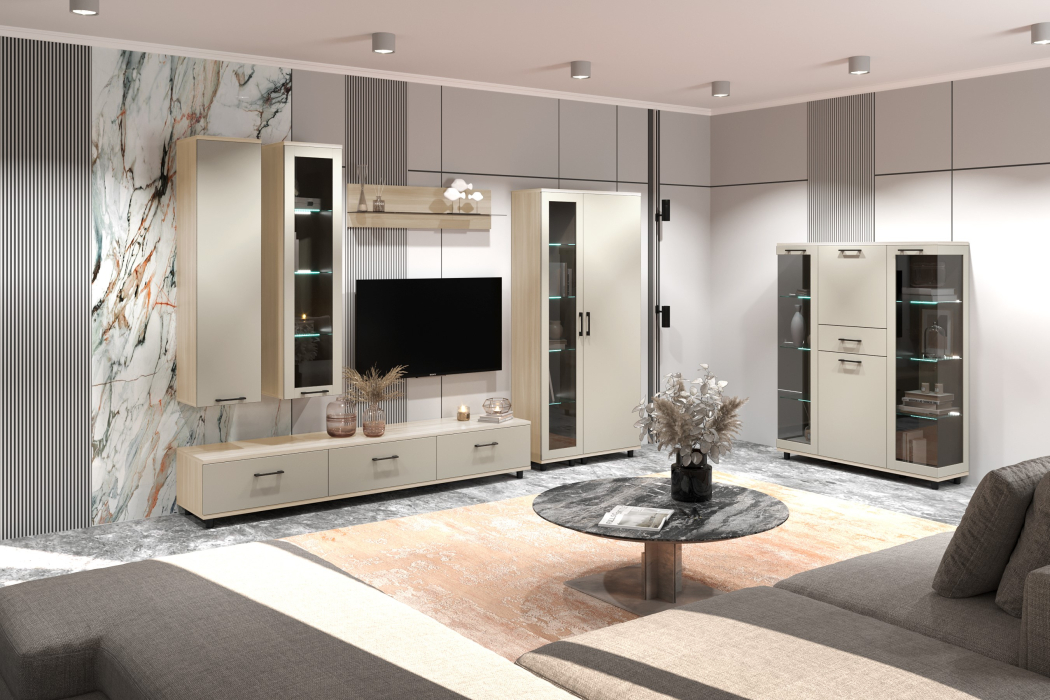 Стенки для гостиной, Модульная гостиная Грейс композиция 4  Ясень Асахи