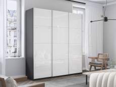 Шкафы-купе 3-х дверные, Шкаф-купе Прайм 3-х дверный Стекла белые/Доводчики 210х57х230