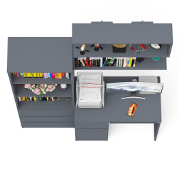 Рабочее место из стола компьютерного МС-1 левый со стеллажоми и настенной полкой Мори