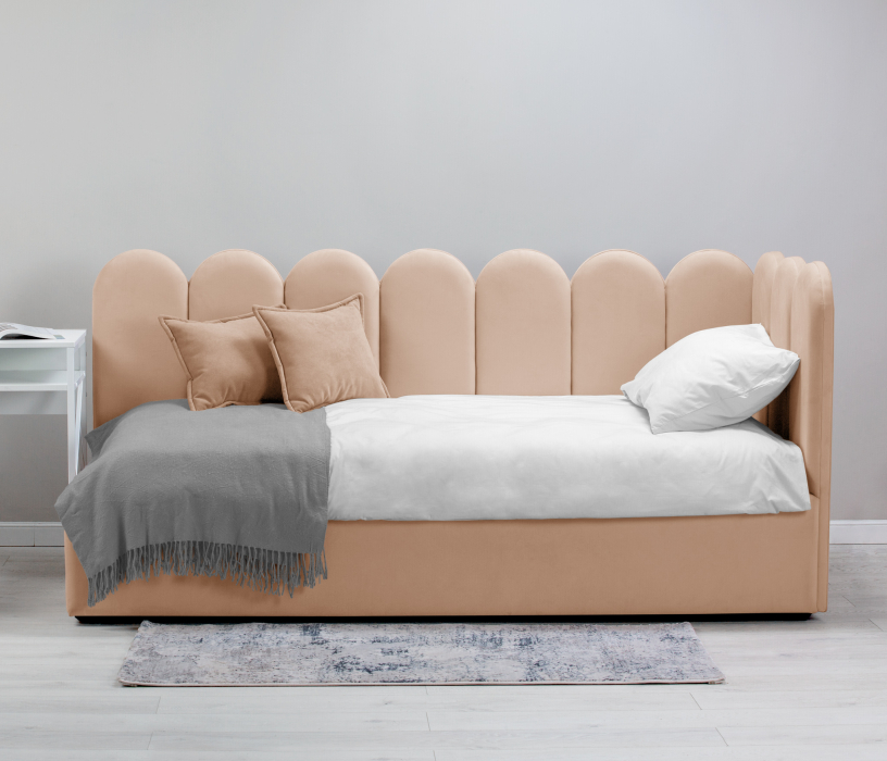 Мягкая кровать, Кровать с мягким изголовьем Мия 90 с подъемным механизмом, микровелюр