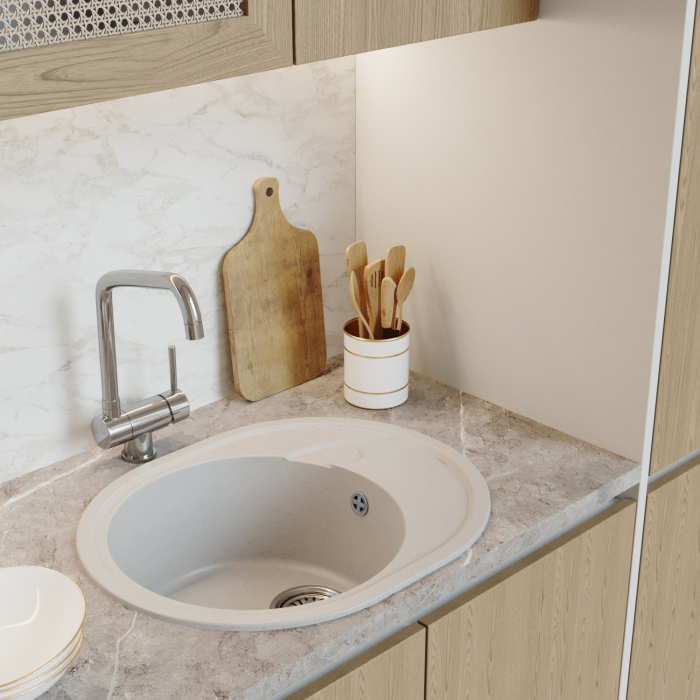 Кухонные мойки, Мойка ML-GM17 овальная с крылом, 580*470*180мм NEW*