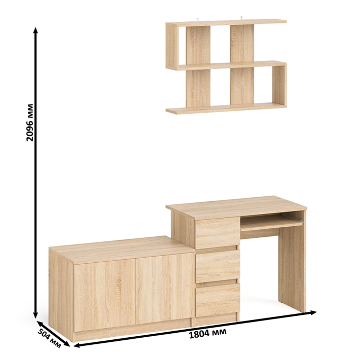 Прямые компьютерные столы, Тумба с дверками МА900 с компьютерным столом МС-6 левым и полкой 900