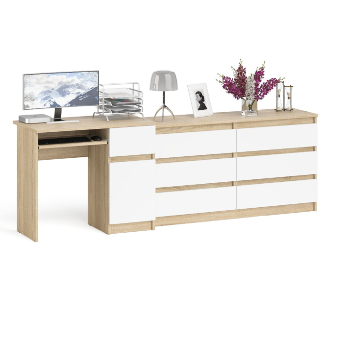 Компьютерные столы, Комод Мори МК1380 6 выдвижных ящиков с компьютерным столом МС-1 правый