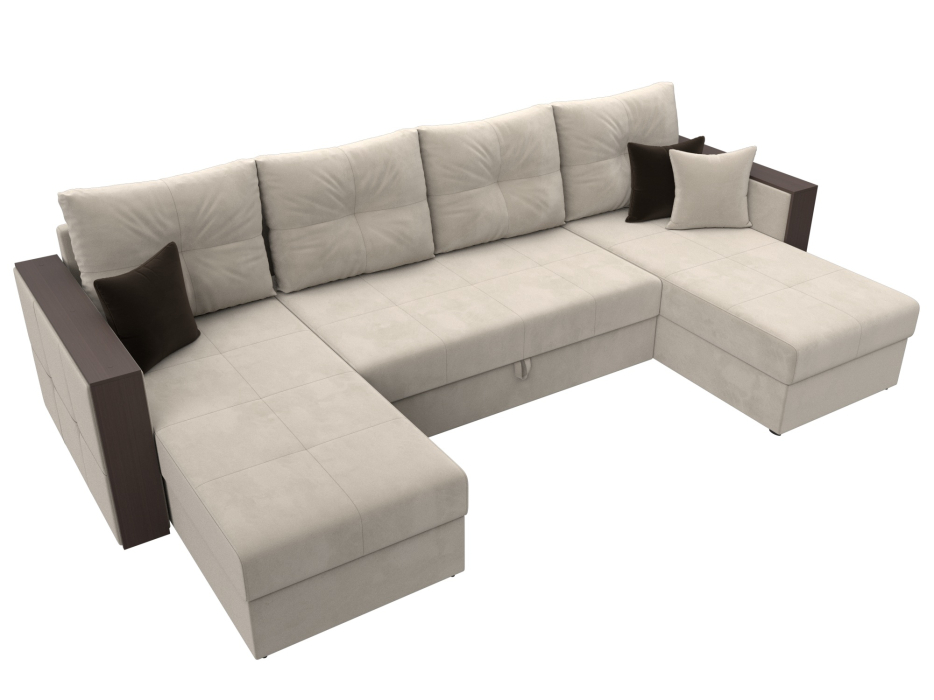 Диваны с ящиком для белья, П-образный диван Валенсия, микровельвет