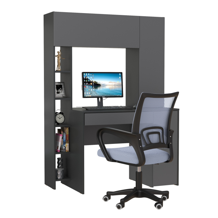 Прямые компьютерные столы, Компьютерный стол Комфорт 12.71 и офисное кресло 103 серого цвета