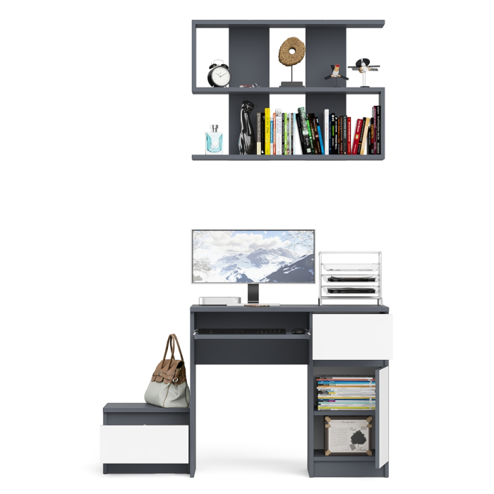 Прямые компьютерные столы, Стол компьютерный МС-1 правый с тумбой 400 и полкой Мори