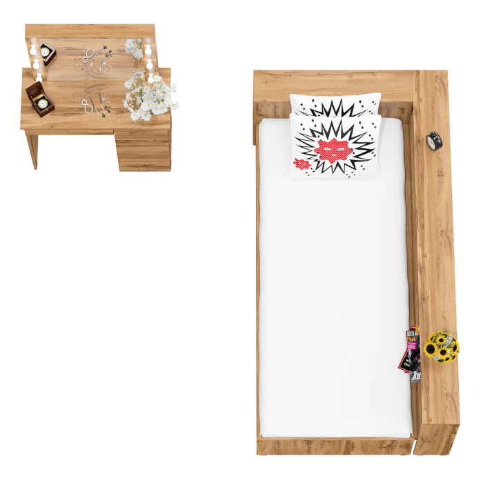 Спальные гарнитуры, Кровать с ящиками с прикроватным блоком для вещей Ксения 900 и столик косметический с подсветкой Сура