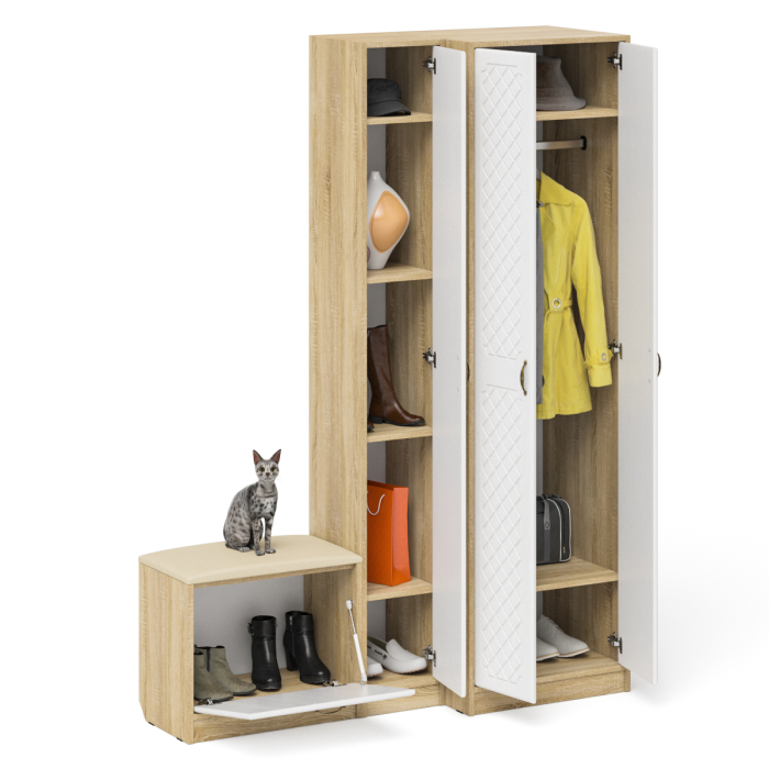 Прихожие, Шкаф с пеналом и обувницей с сиденьем П-6 № 25 МДФ фрезеровка ромб