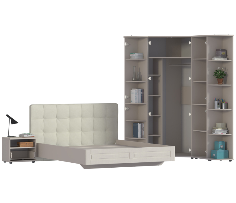 Спальные гарнитуры, Сити Комплект для спальни с кроватью СБ-2938, с торцевым стеллажом