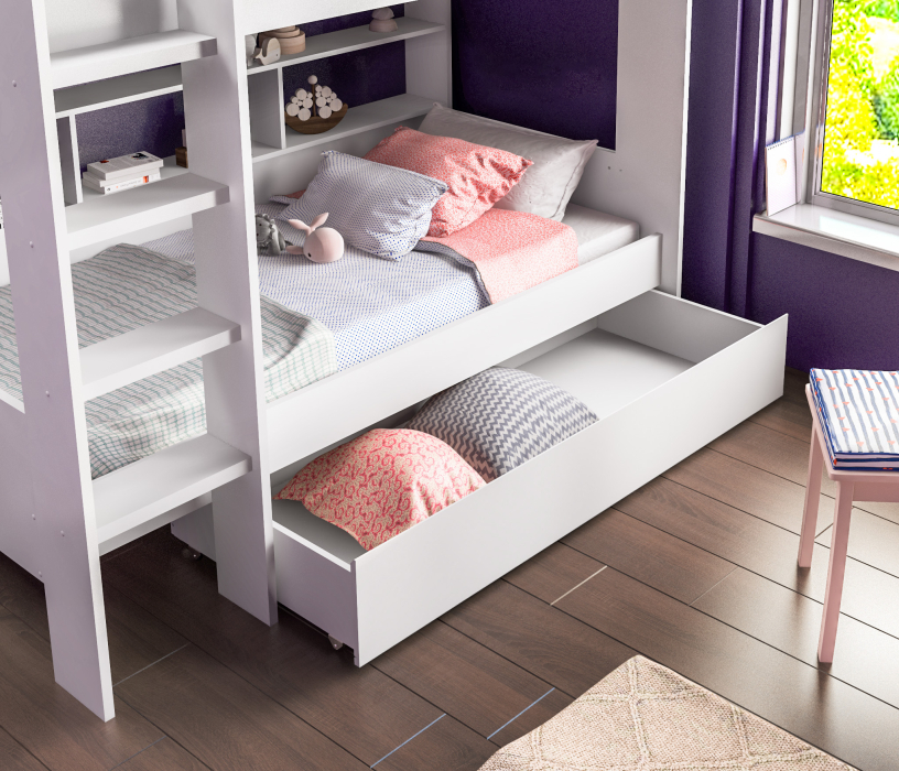 Кровати, Терра СБ-2965 Кровать двухъярусная с выдвижным ящиком и основанием СБ-2995 Белый/Белый (Gaius)