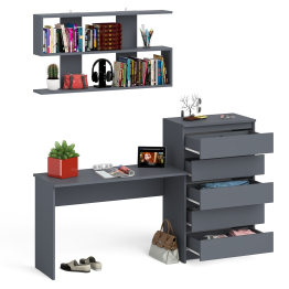 Комод высокий Мори пять выдвижных ящиков со столом для работы на 1200 и навесной полкой 1200