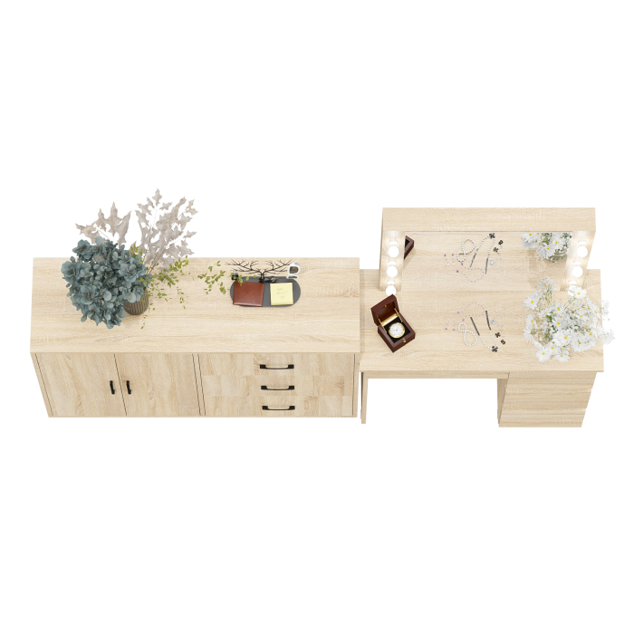 С зеркалом, Комод-тумба 123-1204 и столик косметический с подсветкой и зеркалом Сура