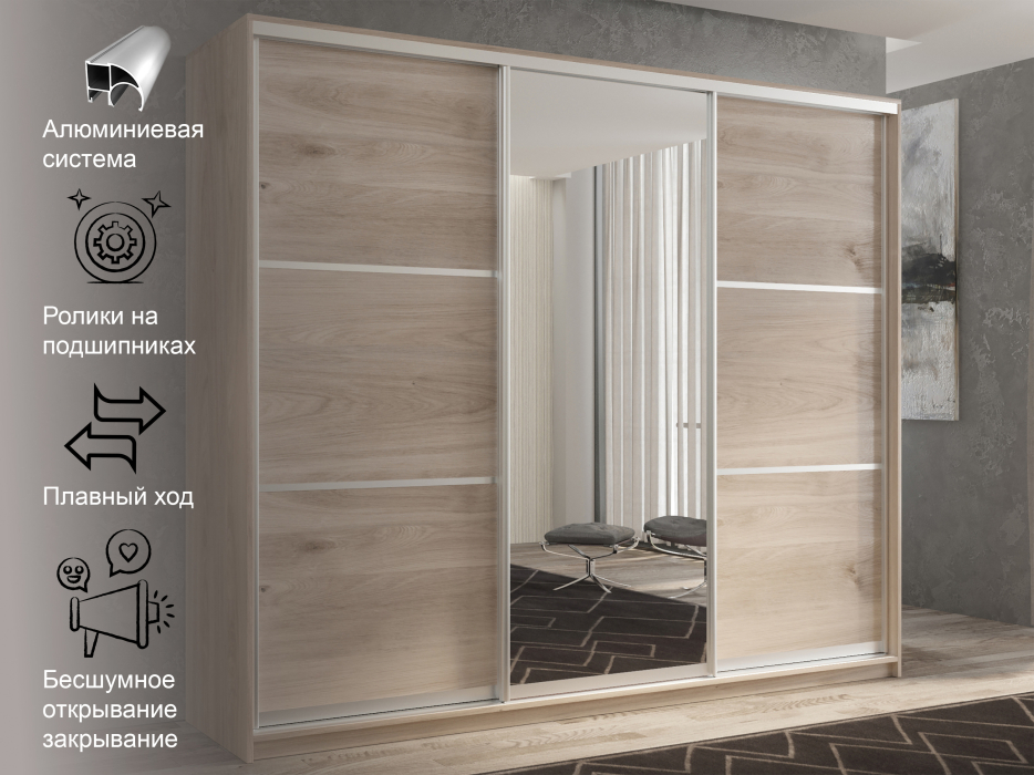 Шкафы-купе 3-х дверные, Шкаф-купе 3х дверный Кааппи 2 240х60