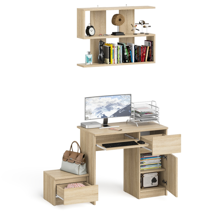 Прямые компьютерные столы, Стол компьютерный МС-1 правый с тумбой 400 и полкой Мори