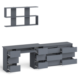 Широкий комод Мори на шесть ящиков с двутумбовым столом МС-2 и открытой полкой