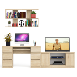 Письменный стол Мори МС-2 с ТВ-тумбой 1200 и навесной полкой 1200