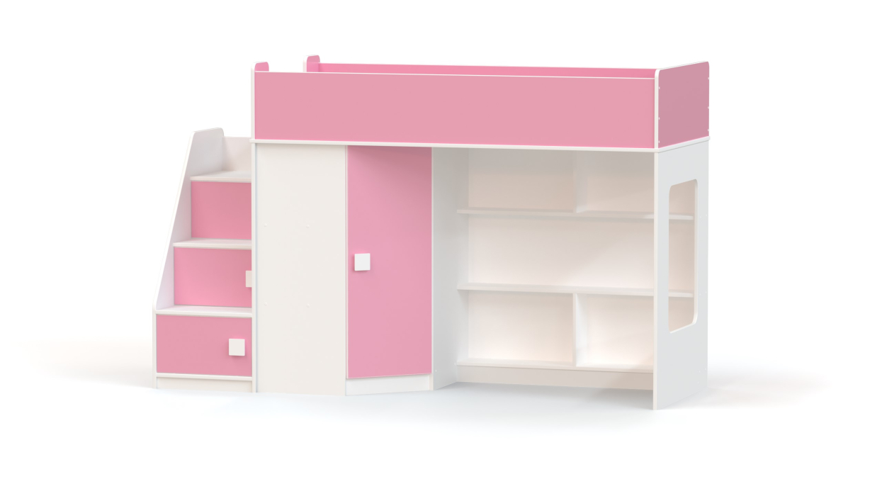 Кровати-чердаки, Кровать-чердак с угловым шкафом и угловой лестницей Ridgimmi 2.3