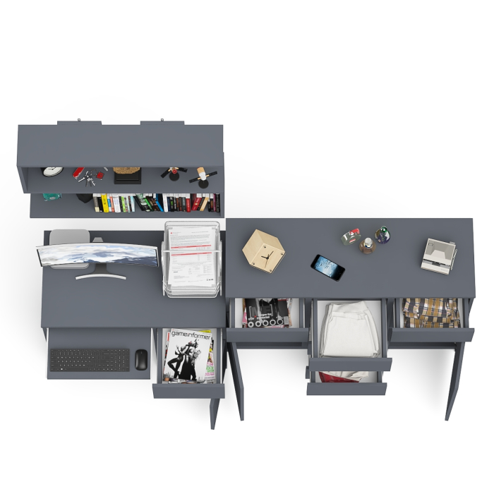 Домашние кабинеты, Тумба-комод Мори МК1200.4 с компьютерным столом МС-1 правый и открытой навесной полкой