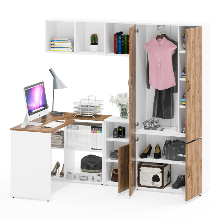 Домашние кабинеты, Место для работы дома Лидер-8 из стола для работы с полкой для бумаг с тумбой 3.19 и шкафом 20Б