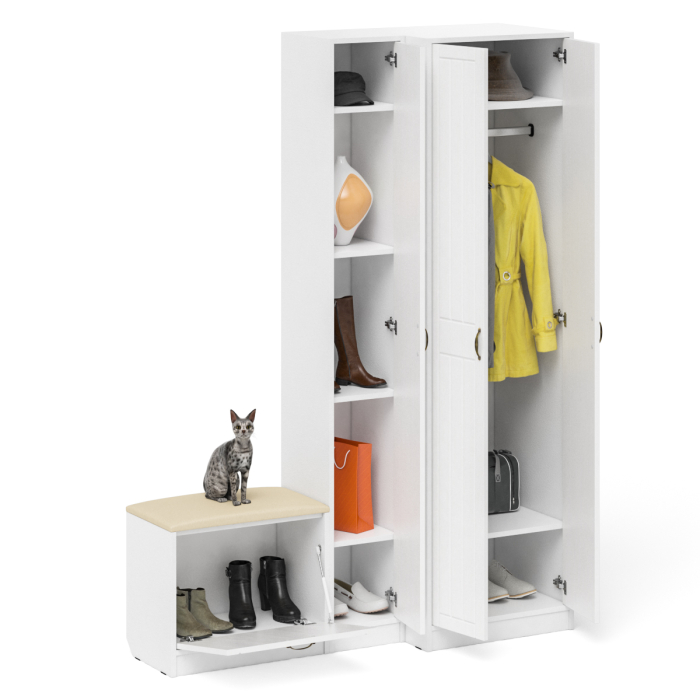 Прихожие, Шкаф с пеналом и обувницей с сиденьем П-6 № 25 МДФ фрезеровка прованс