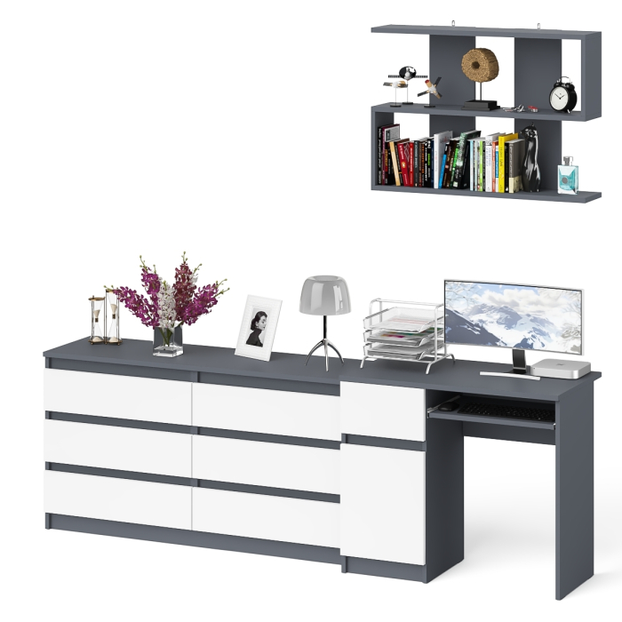 Прямые компьютерные столы, Компьютерный стол МС-1 левый с широким комодом МК1380-6 и полкой Мори 900