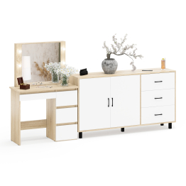 Косметический столик Сура с зеркалом и подсветкой и с тумбой-комодом 123-1604