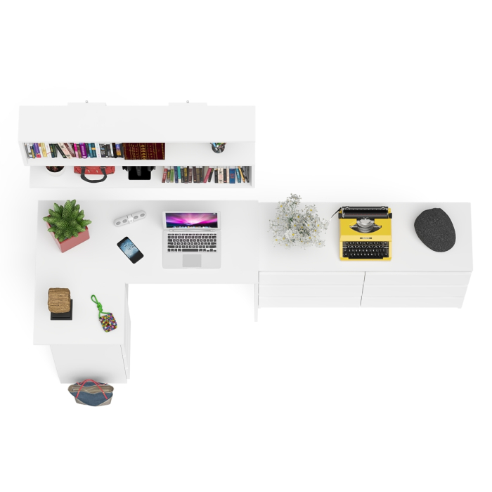 Домашние кабинеты, Стол компьютерный угловой МС-16 левый Мори с полкой для книг и широким комодом