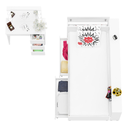 Кровать с ящиками с прикроватным блоком для вещей Ксения 900 и столик косметический с подсветкой Сура