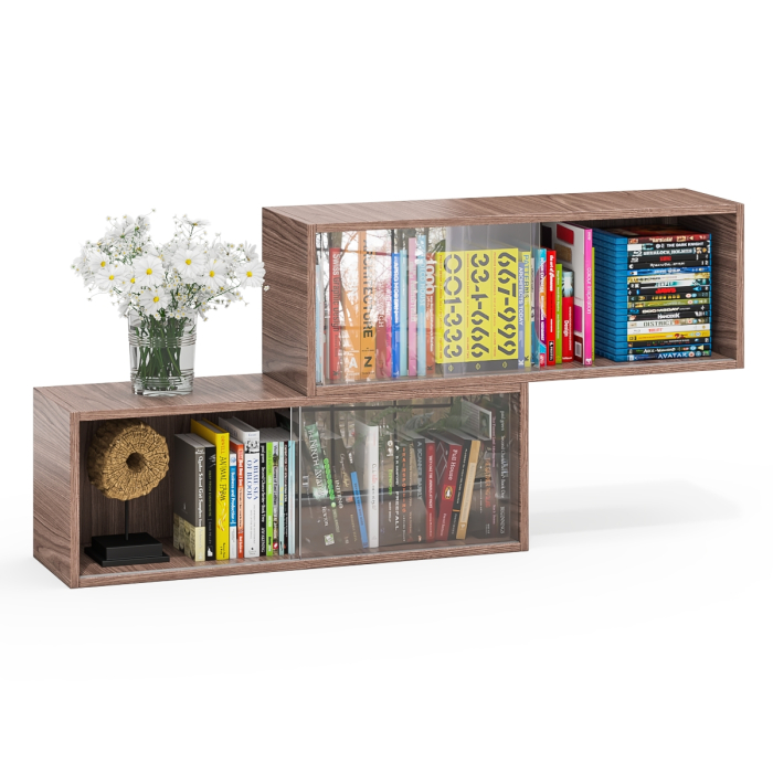 Настенные полки, Комплект из двух книжных полок со стеклом КН-01