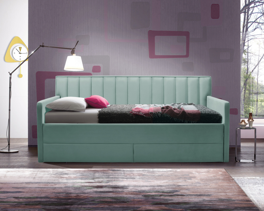 Мягкая кровать, Кровать с  дополнительным спальным местом  и боковинами Порше, микровелюр
