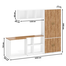Два пенала для книг и бумаг и документов Лидер-8 со столом с настенной полкой для бумаг