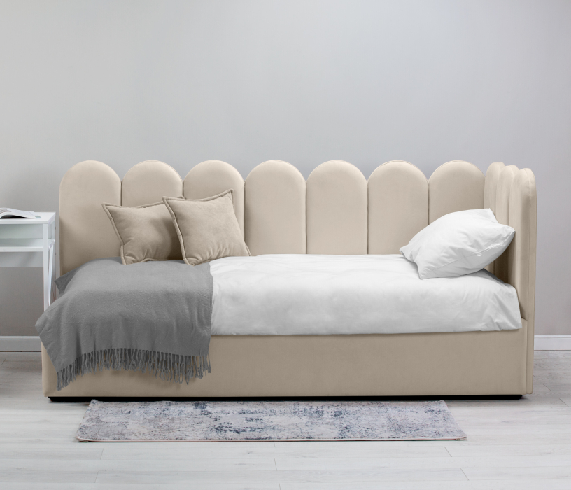 Мягкая кровать, Кровать с мягким изголовьем Мия 90 с подъемным механизмом, микровелюр