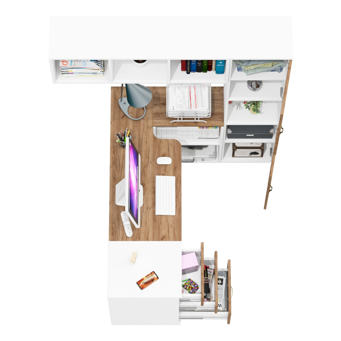 Домашние кабинеты, Мебель в рабочий кабинет Лидер-8 из стола с полкой и пенала с тумбой с ящиками