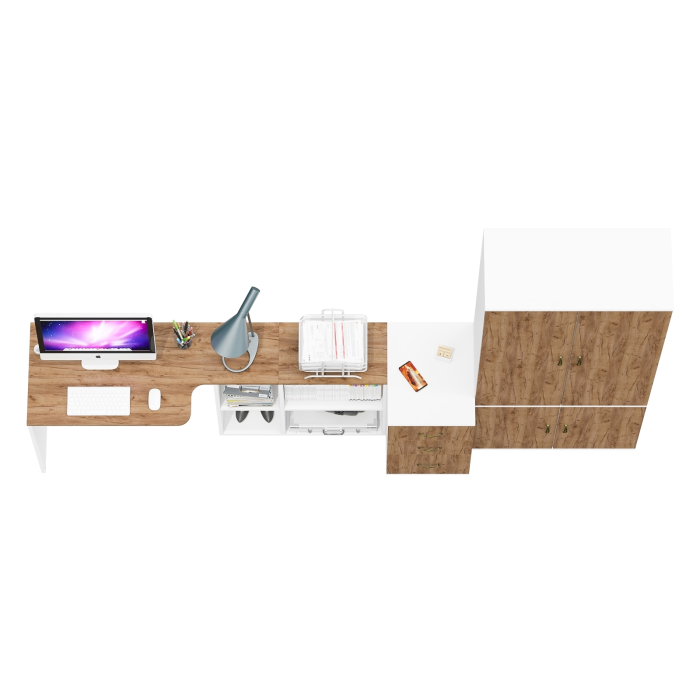 Домашние кабинеты, Тумбочка для бумаг три ящика Лидер-8 и стол с бельевым шкафом 20Б