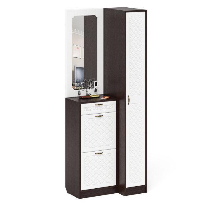 Прихожие, Пенал для прихожей П-6-500 и высокая обувница с зеркалом фрезеровка ромб